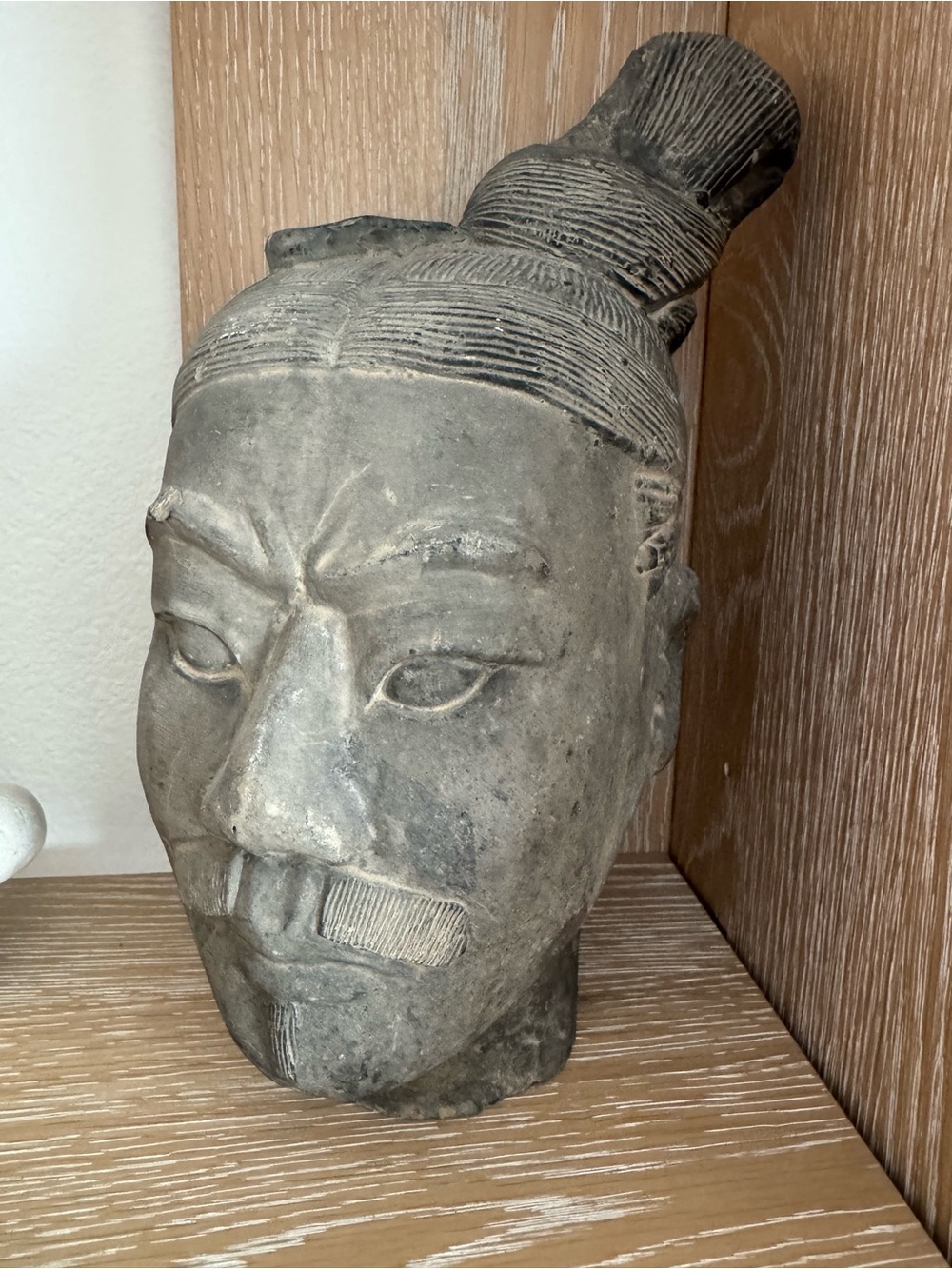 Vintage Handcrafted Stone Warrior Head Sculpture